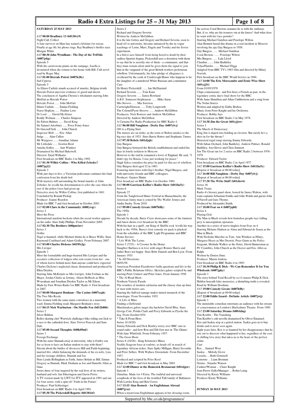 Radio 4 Extra Listings for 25 – 31 May 2013 Page 1 of 8 SATURDAY 25 MAY 2013 Series 2 the Actress Coral Browne Assumes He Is with the Embassy