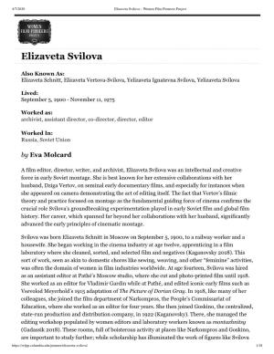 Elizaveta Svilova – Women Film Pioneers Project