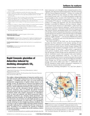 Rapid Cenozoic Glaciation of Antarctica Induced by Declining
