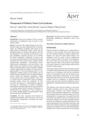 Management of Pediatric Tumor Lysis Syndrome