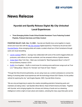 Hyundai and Spotify Release Digital My City Unlocked Local Experiences