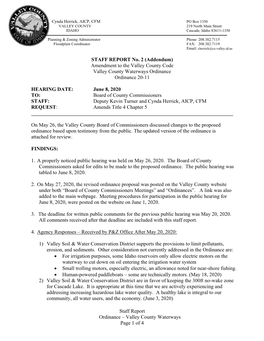 Staff Report Ordinance – Valley County Waterways Page 1 of 4