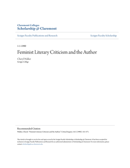 Feminist Literary Criticism and the Author Cheryl Walker Scripps College