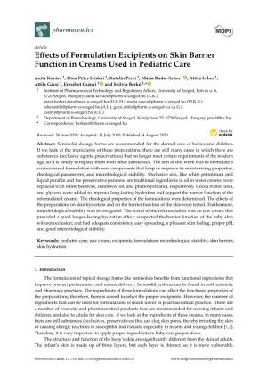 Effects of Formulation Excipients on Skin Barrier Function in Creams