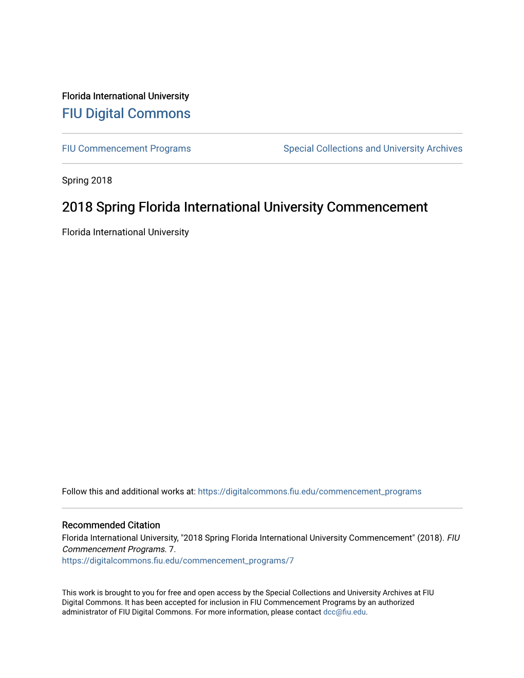 2018 Spring Florida International University Commencement