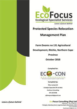 Protected Species Relocation Management Plan