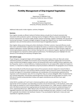 Fertility Management of Drip-Irrigated Vegetables