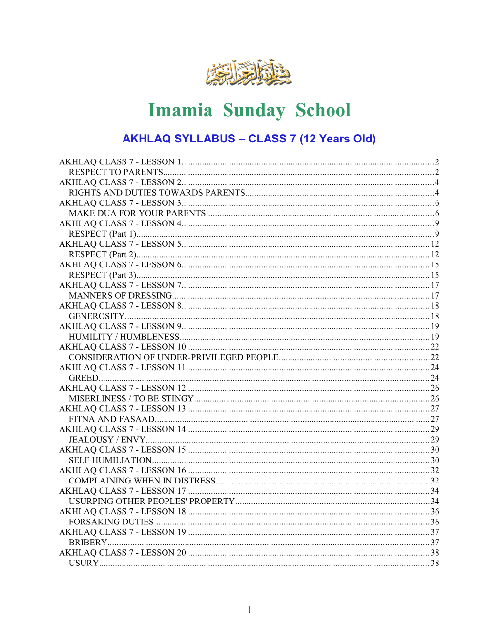 AKHLAQ SYLLABUS CLASS 7 (12 Years Old)