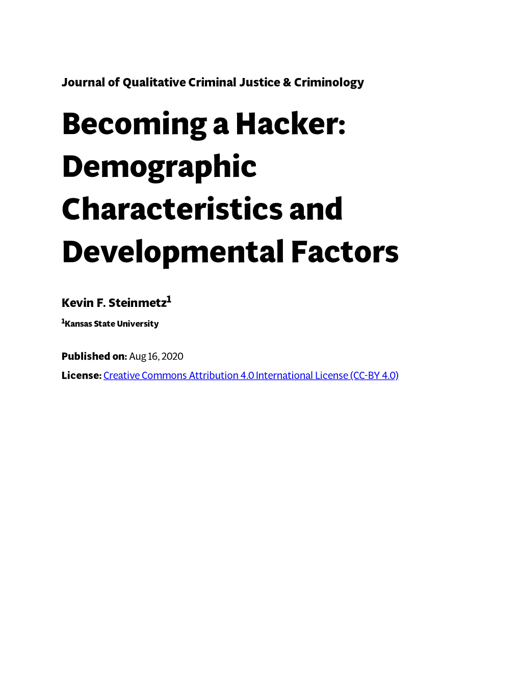 Becoming a Hacker: Demographic Characteristics and Developmental Factors