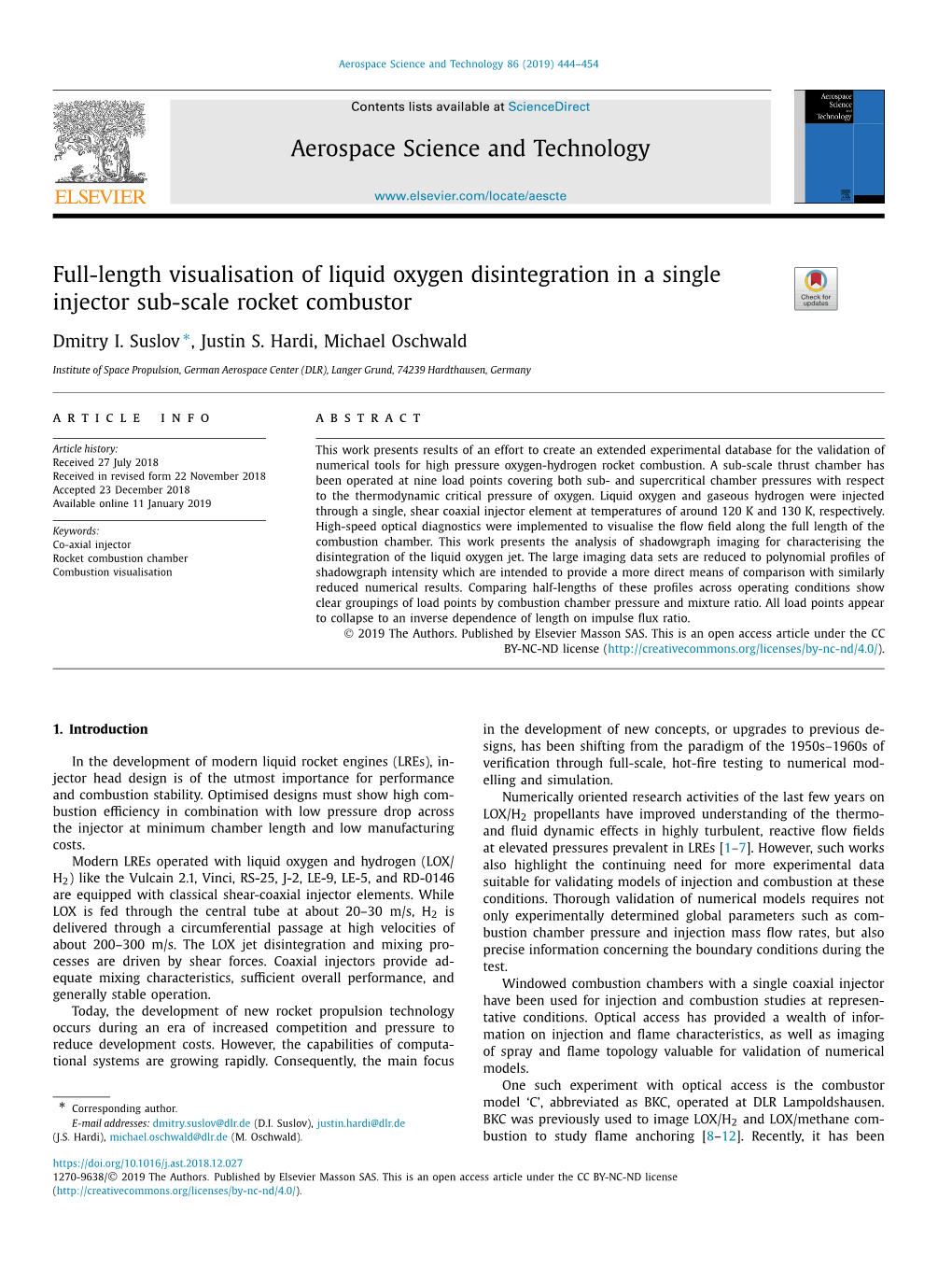 Aerospace Science and Technology 86 (2019) 444–454