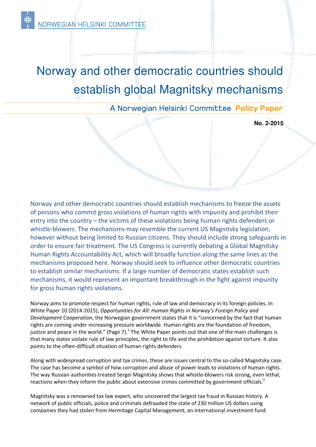Norway and Other Democratic Countries Should Establish Global Magnitsky Mechanisms