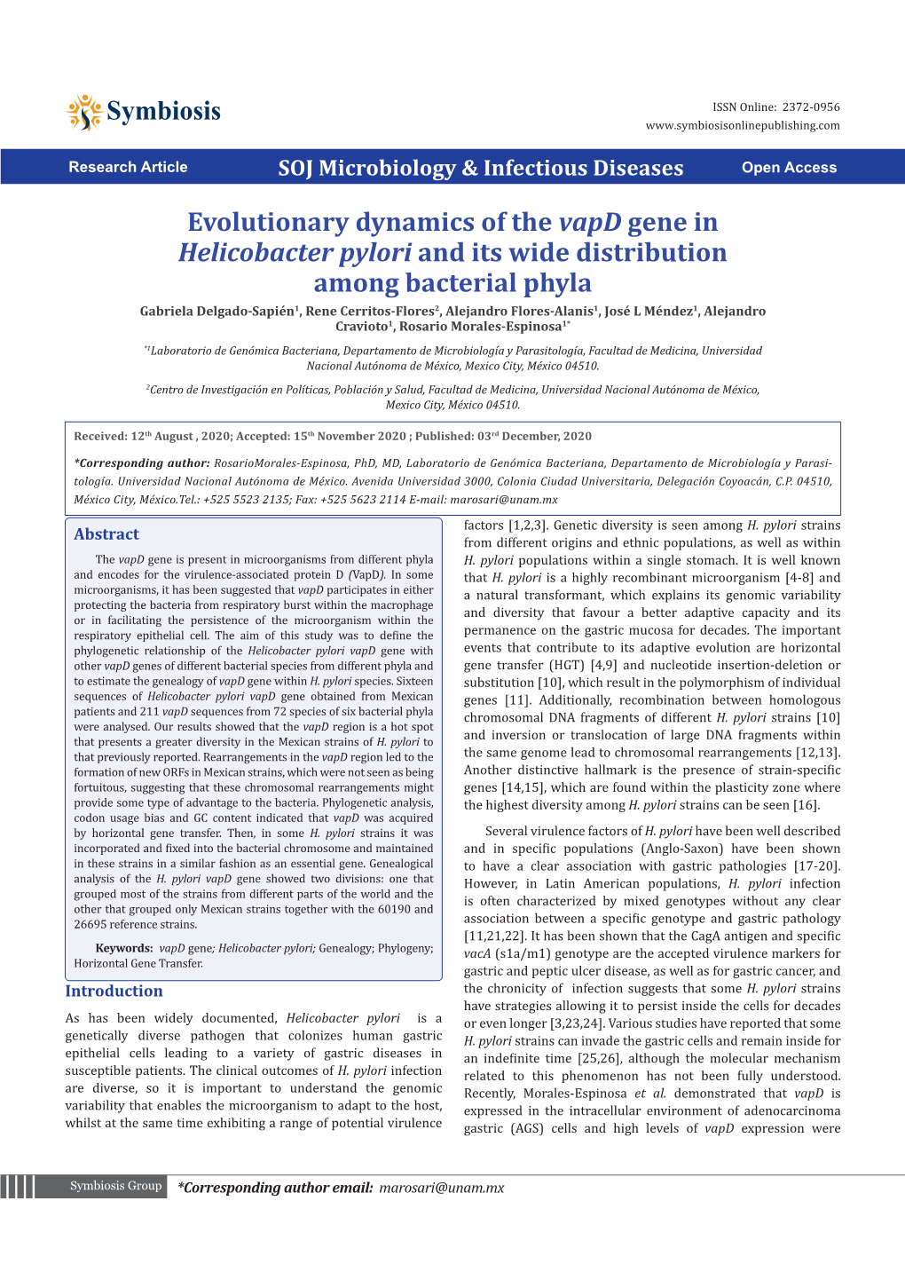 Evolutionary Dynamics of the Vapd Gene in Helicobacter Pylori and Its