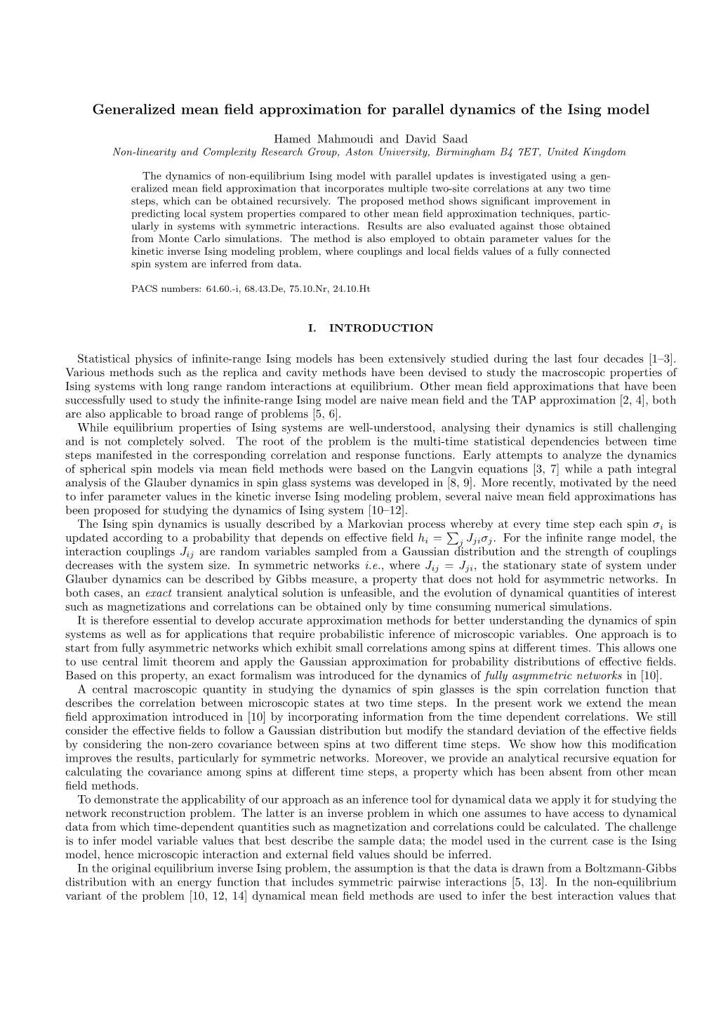 Generalized Mean Field Approximation For