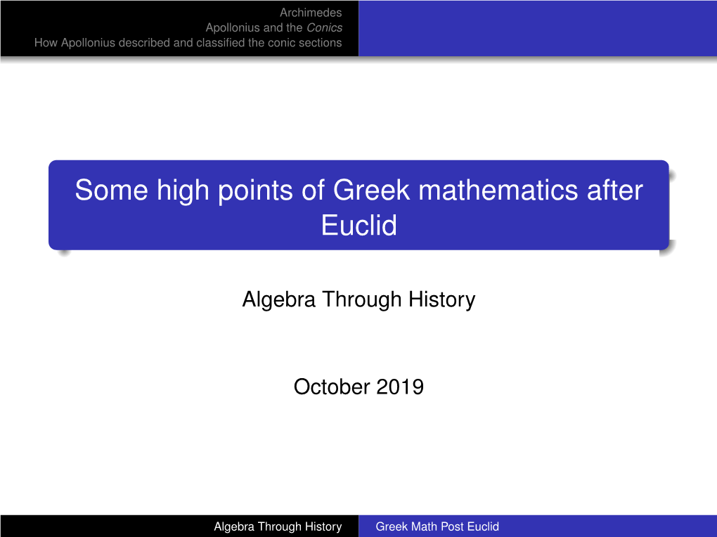 Post-Euclid Greek Mathematics