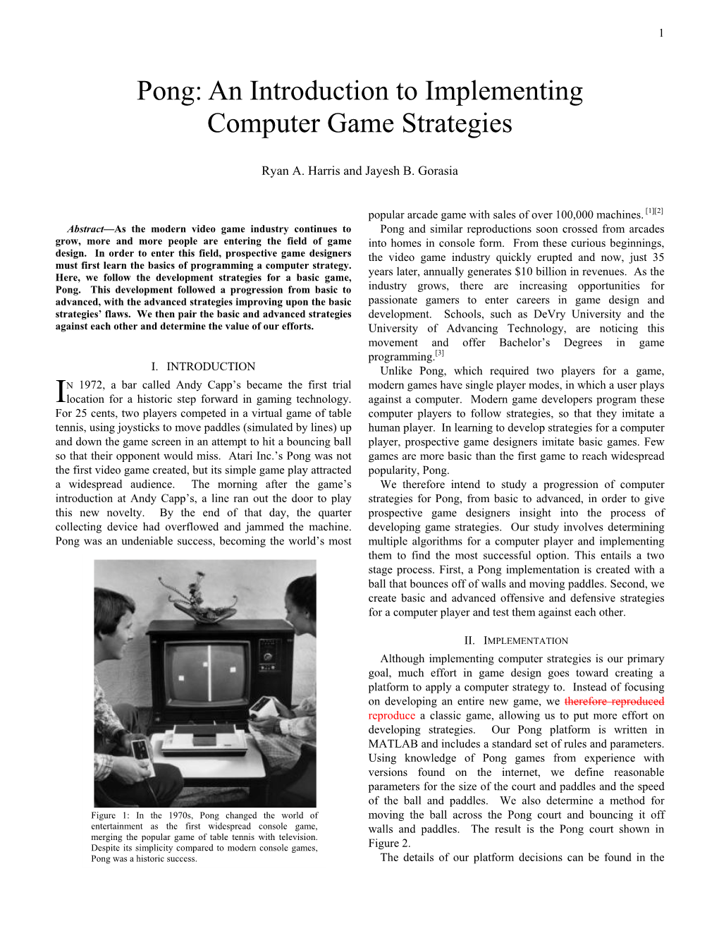 Pong: an Introduction to Implementing Computer Game Strategies