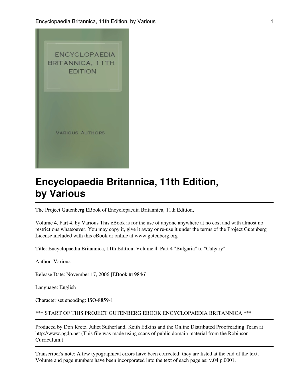 Encyclopaedia Britannica, 11Th Edition, by Various 1