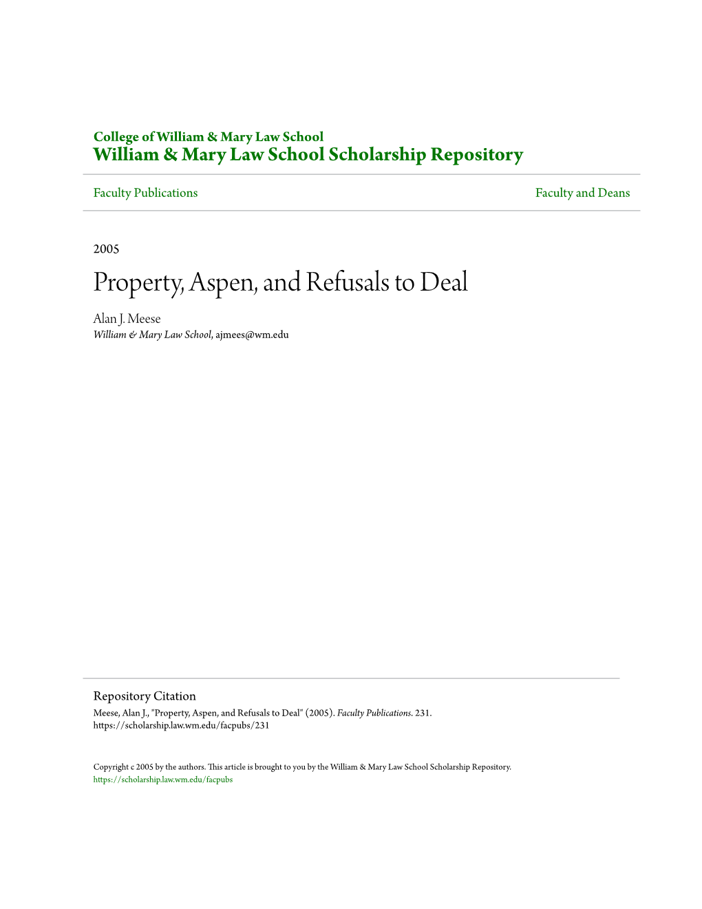 Property, Aspen, and Refusals to Deal Alan J