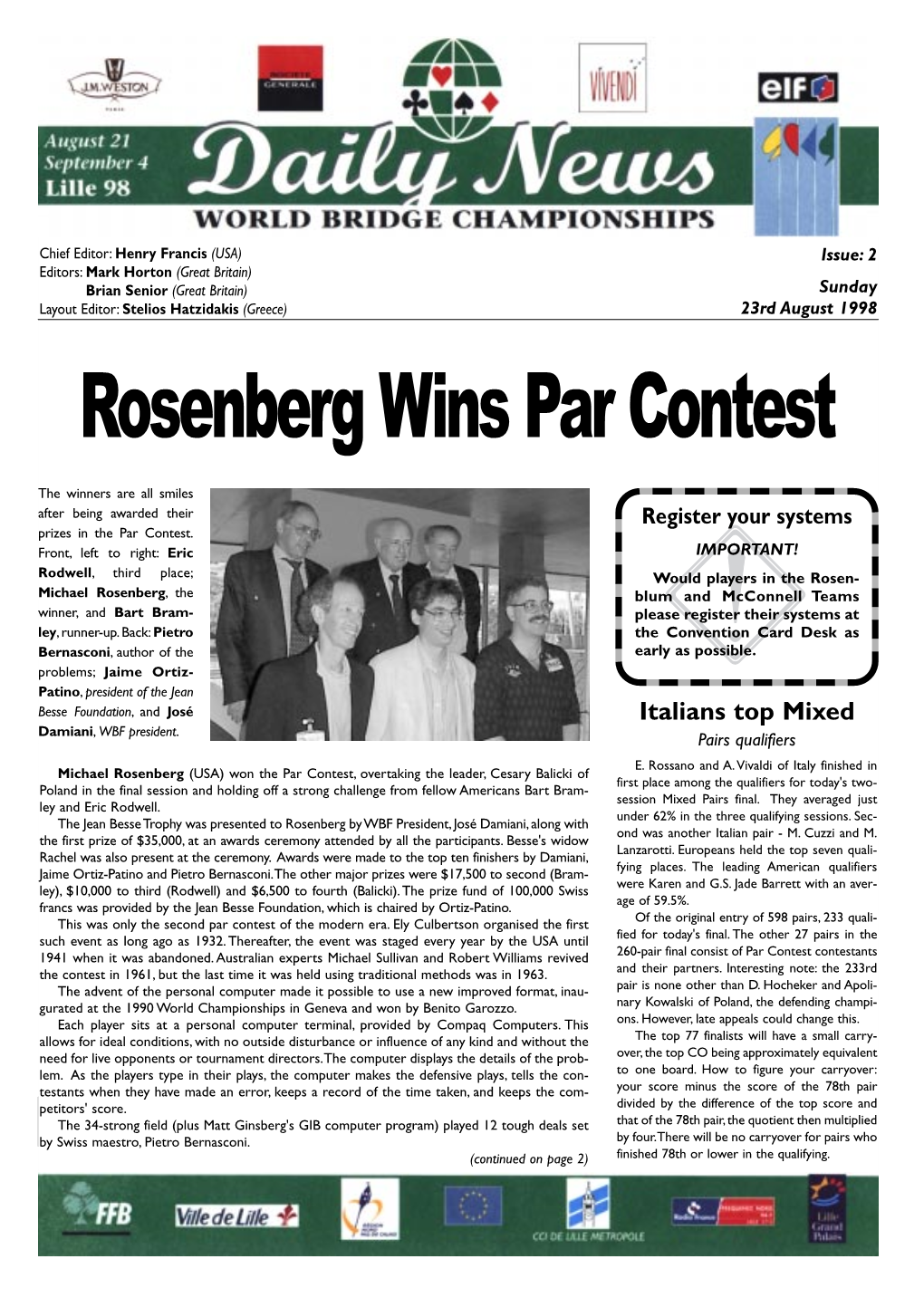 Rosenberg Wins Par Contest