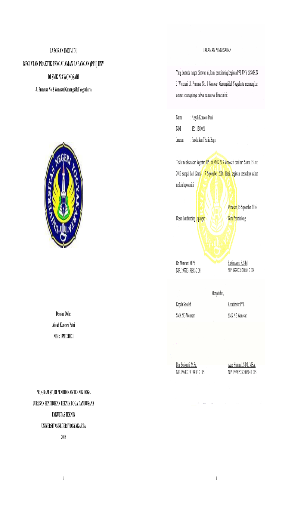 Laporan Individu Kegiatan Praktik Pengalaman Lapangan (Ppl)