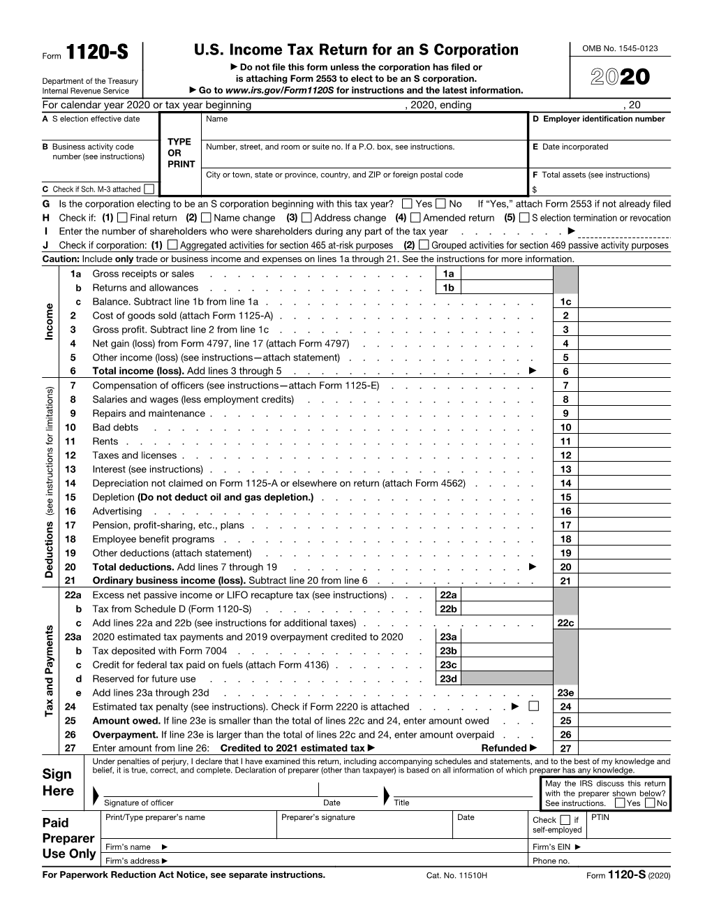 Form 1120-S, U.S. Income Tax Return for an S Corporation