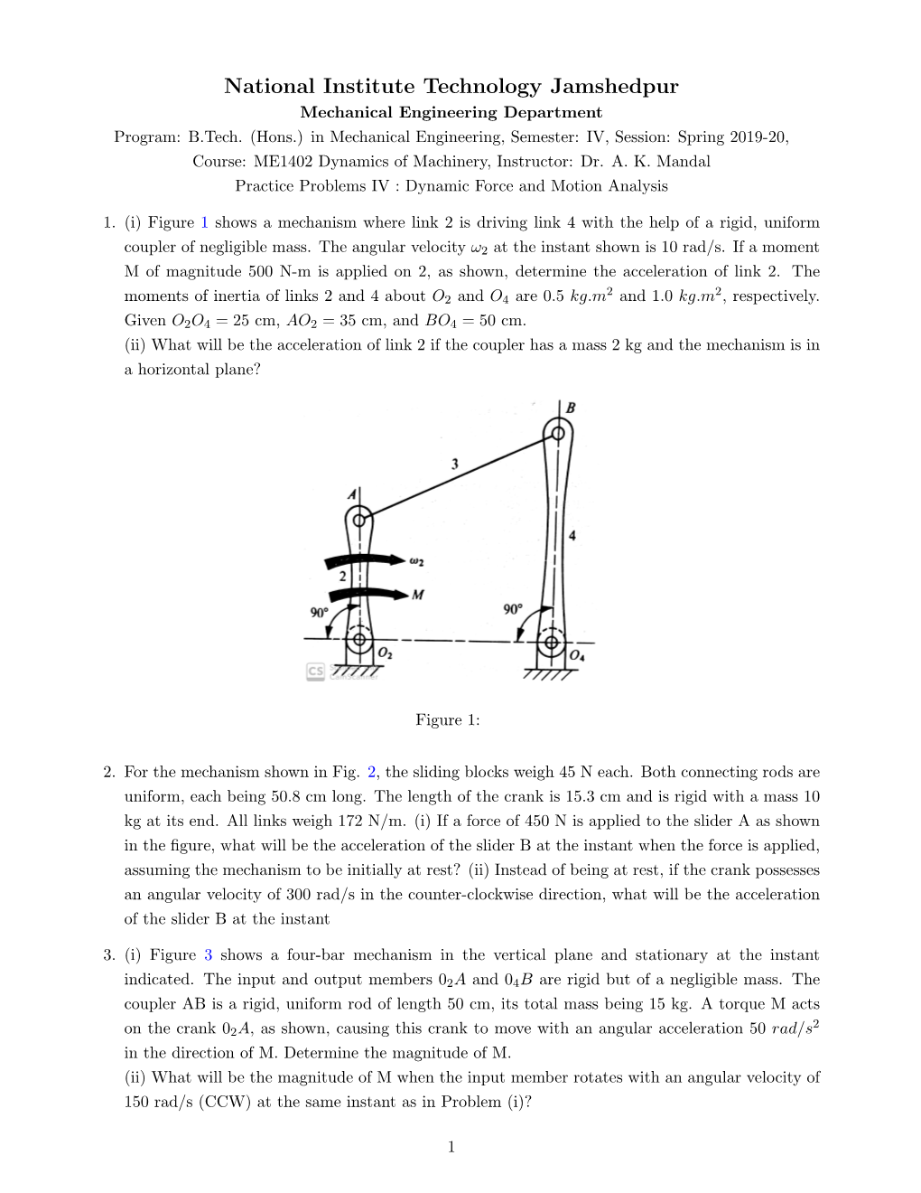 ME1402 Dynamics of Machinery: Practice