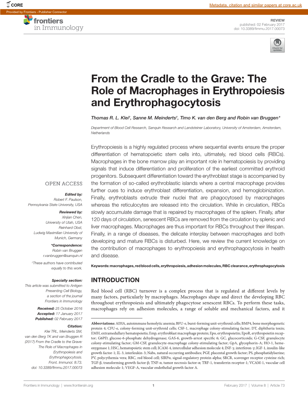 The Role of Macrophages in Erythropoiesis and Erythrophagocytosis