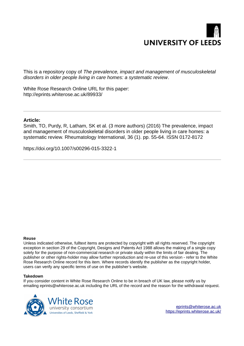 The Prevalence, Impact and Management of Musculoskeletal Disorders in Older People Living in Care Homes: a Systematic Review