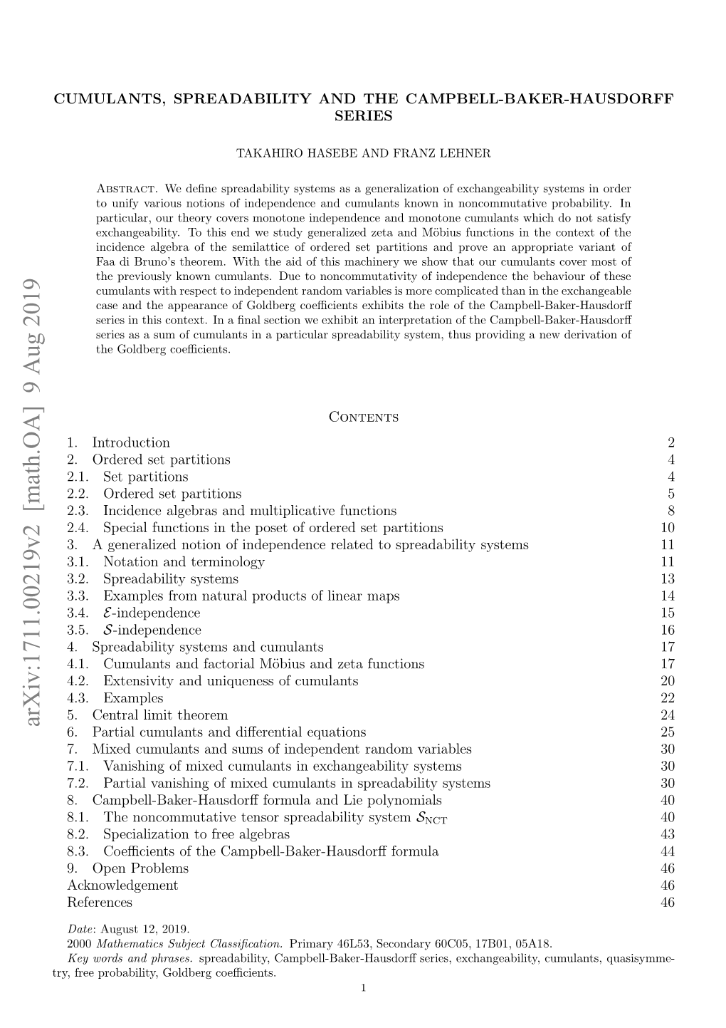 Arxiv:1711.00219V2 [Math.OA] 9 Aug 2019 R,Fe Rbblt,Glbr Coeﬃcients