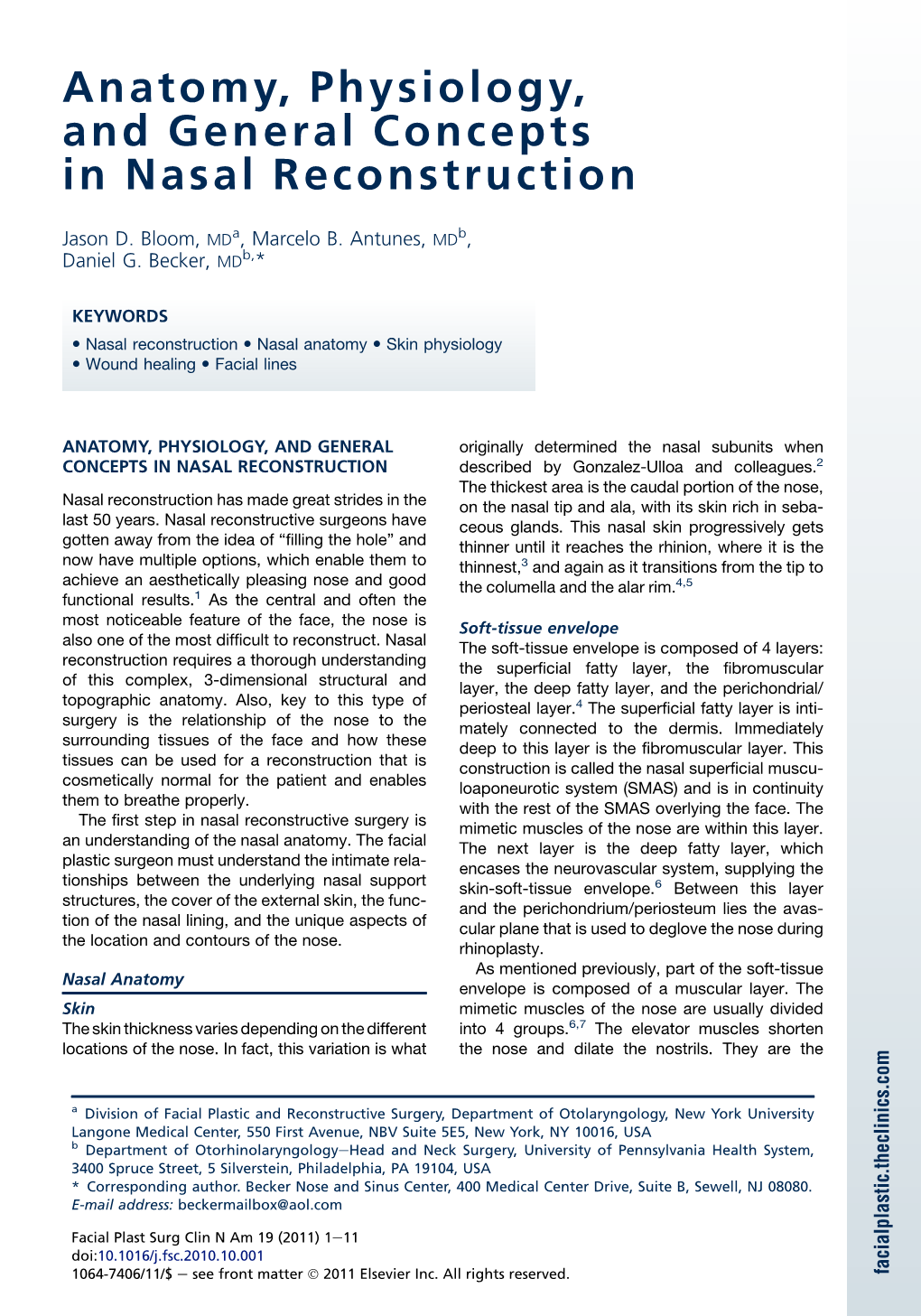 Anatomy, Physiology, and General Concepts in Nasal Reconstruction