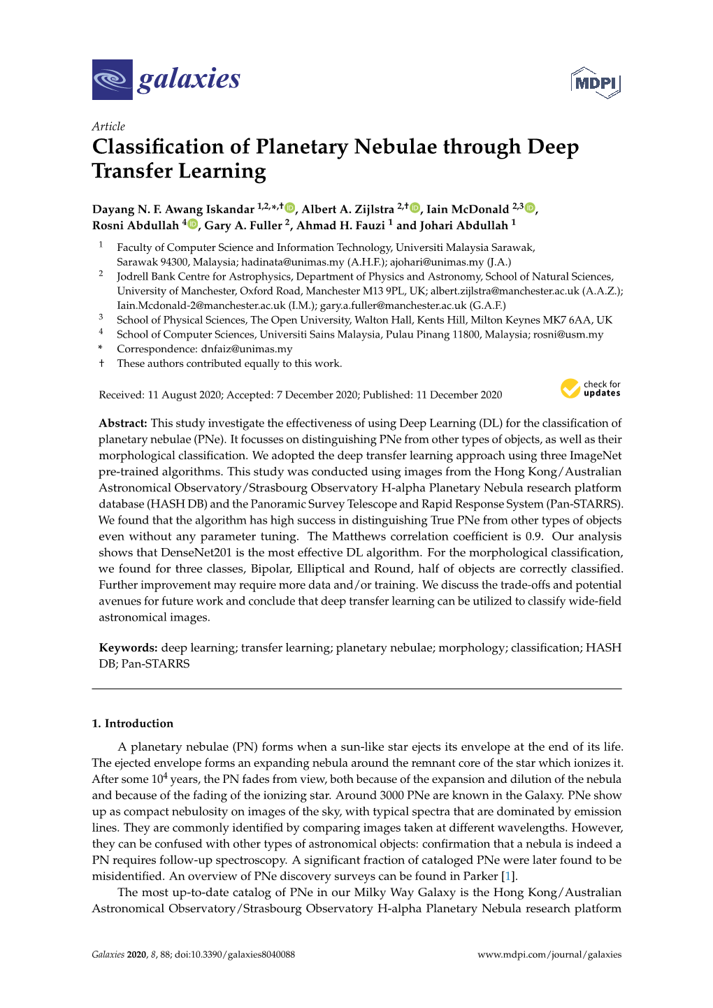 Classification of Planetary Nebulae Through Deep Transfer Learning