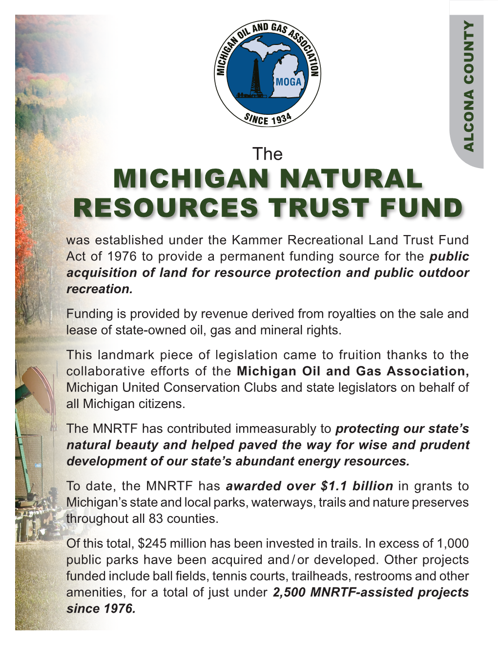 Michigan Natural Resources Trust Fund (MNRTF) Grants for 5 Active Or Completed Projects
