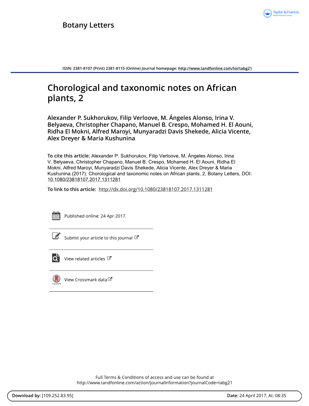 Chorological and Taxonomic Notes on African Plants, 2