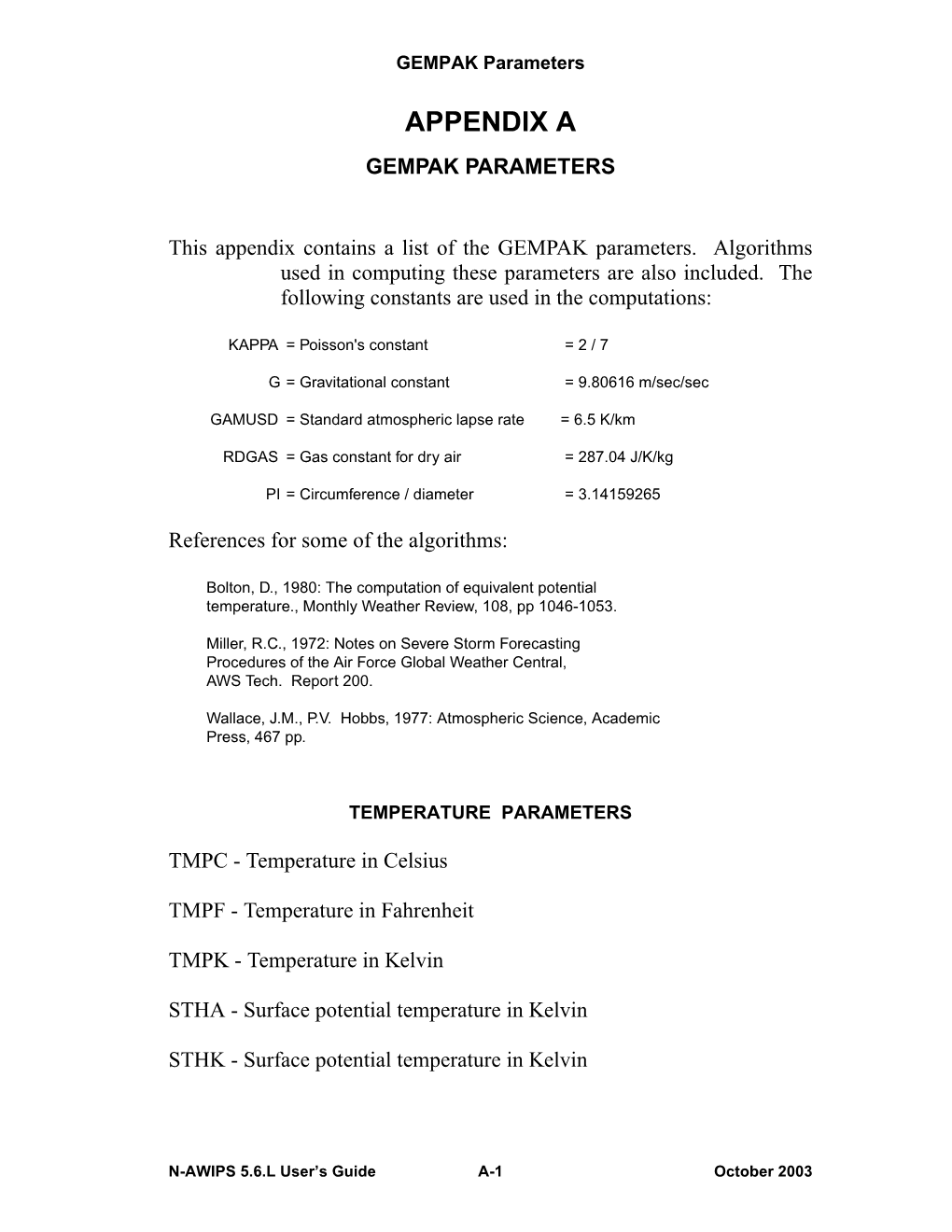 Appendix a Gempak Parameters