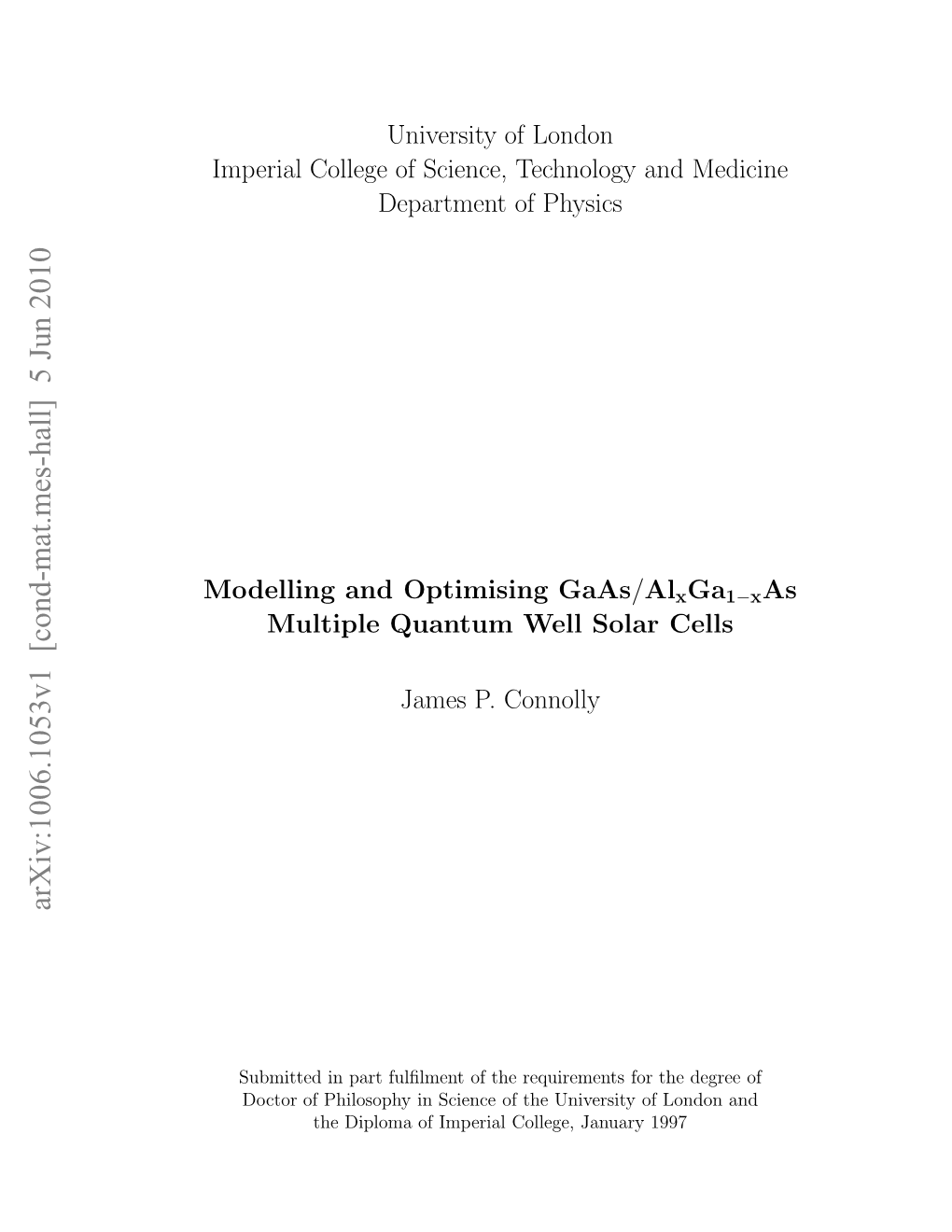 Modelling and Optimising Gaas/Al (X) Ga (1-X) As Multiple Quantum Well