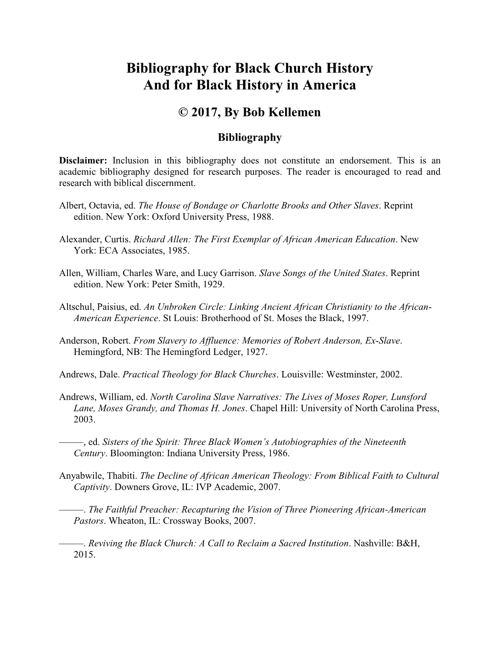 220 Resources on Black Church History in America