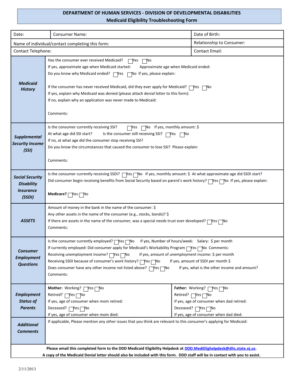 Medicaid Eligibility Problem Form