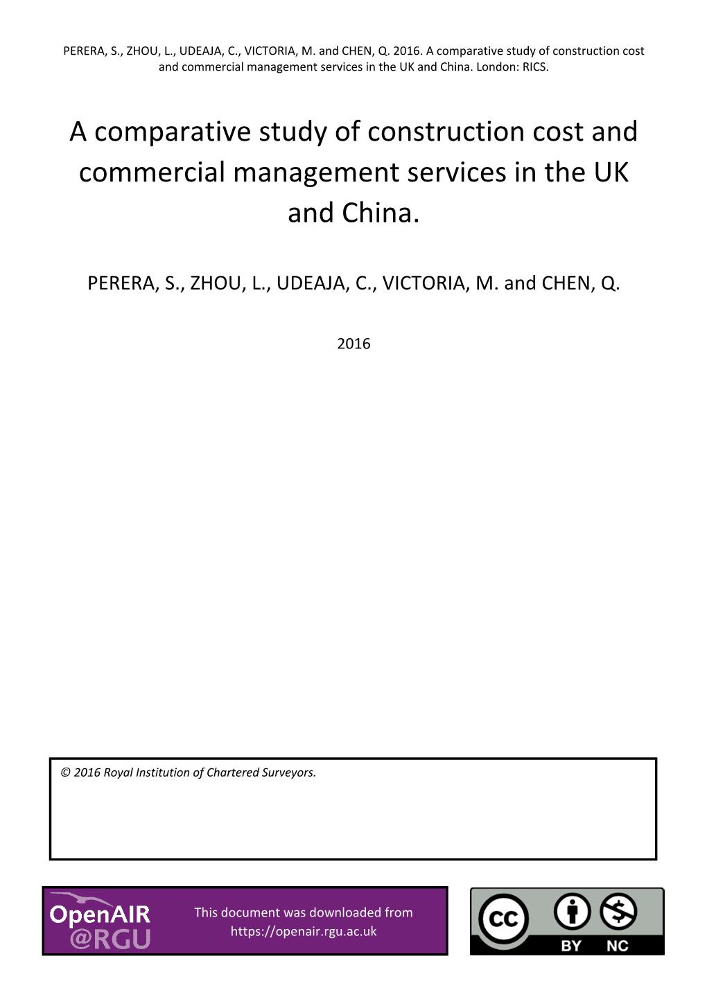 A Comparative Study of Construction Cost and Commercial Management Services in the UK and China