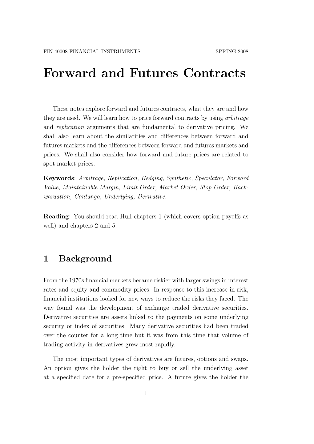 Forward and Futures Contracts