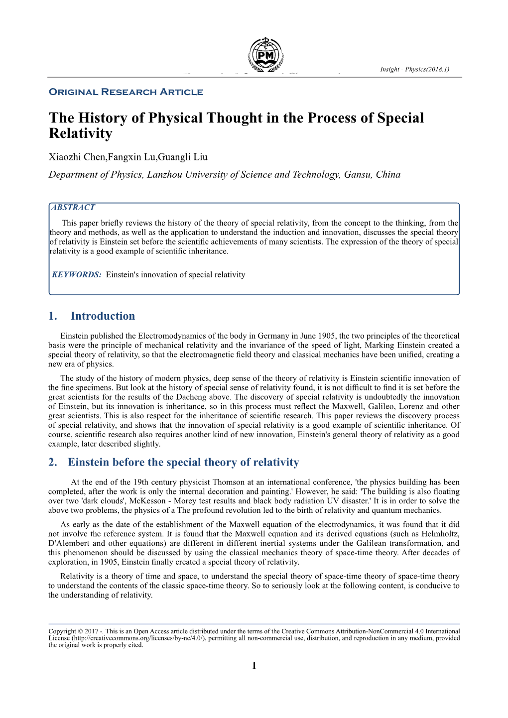 The History of Physical Thought in the Process of Special Relativity