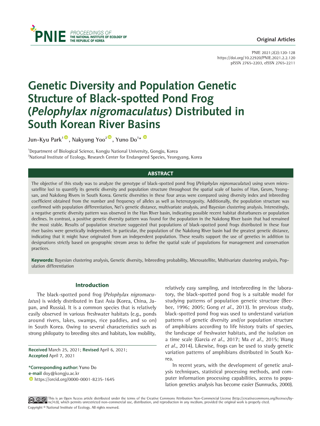 Genetic Diversity and Population Genetic Structure of Black-Spotted Pond Frog (Pelophylax Nigromaculatus) Distributed in South Korean River Basins