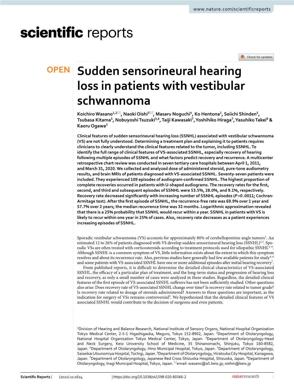 Sudden Sensorineural Hearing Loss in Patients with Vestibular Schwannoma