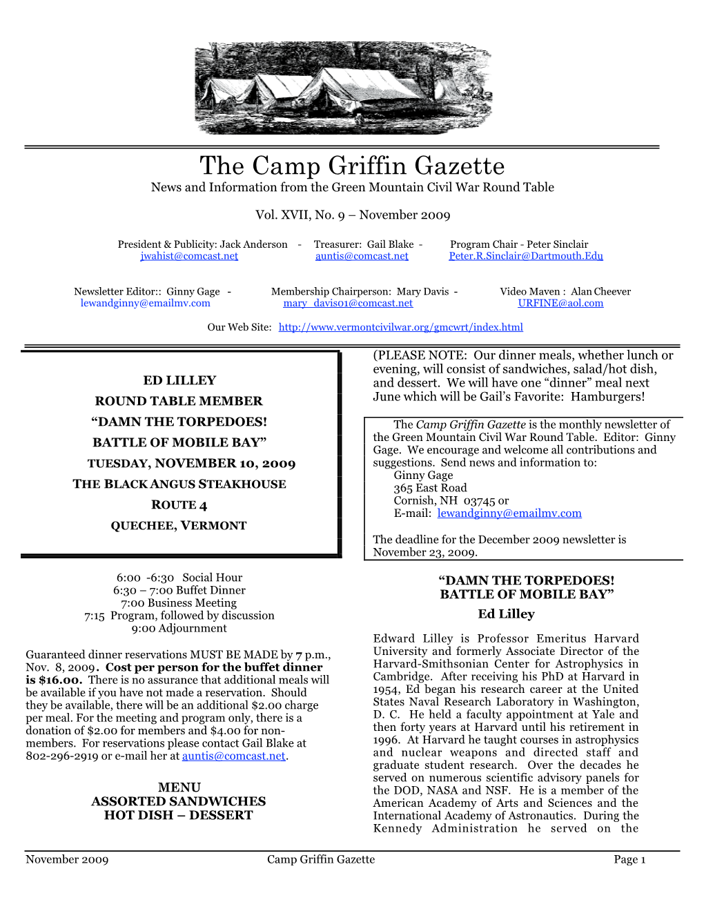 The Camp Griffin Gazette News and Information from the Green Mountain Civil War Round Table