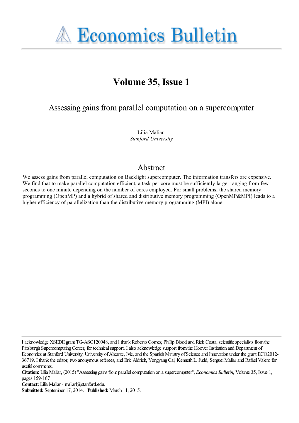 Assessing Gains from Parallel Computation on a Supercomputer