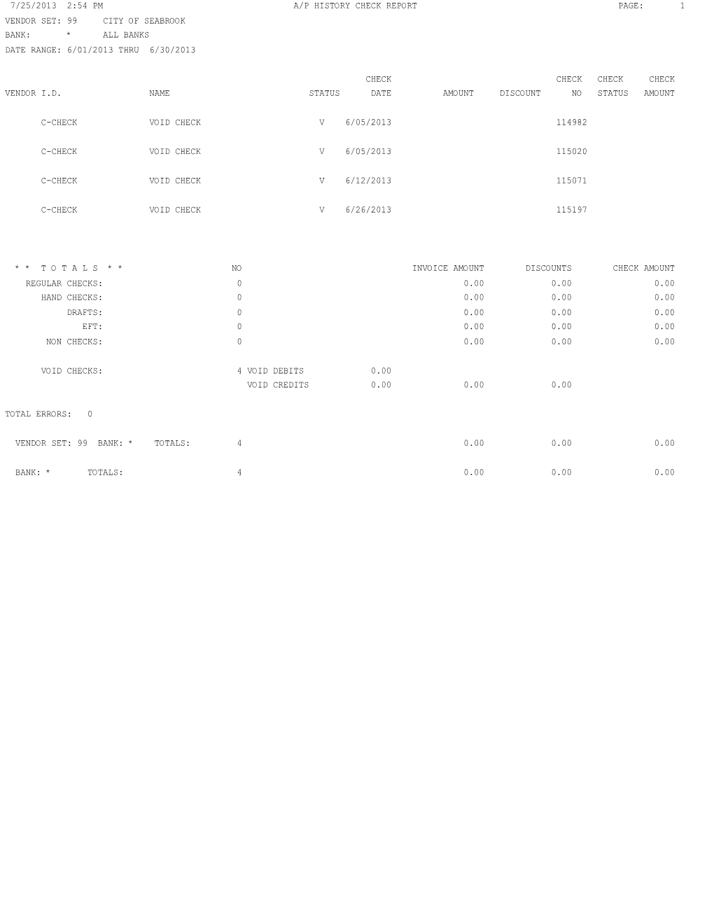 Banks Date Range: 6/01/2013 Thru 6/30/2013