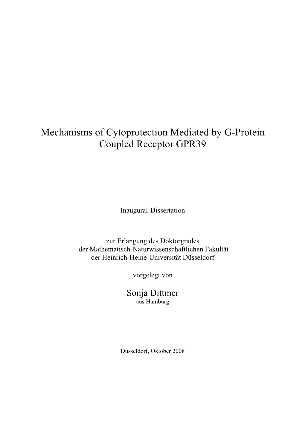 Mechanisms of Cytoprotection Mediated by G-Protein Coupled Receptor GPR39