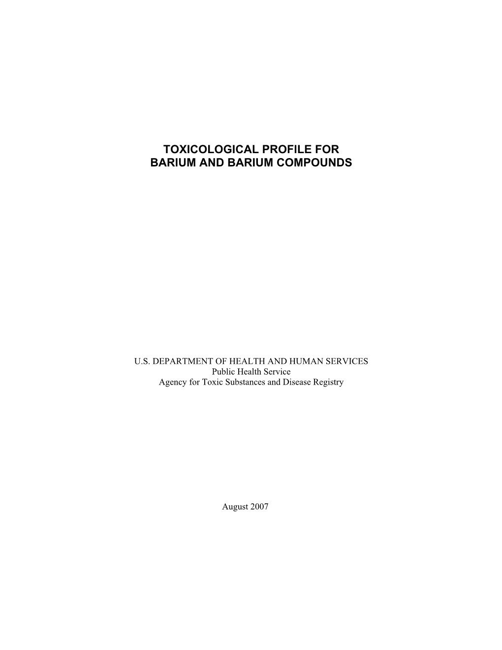 Toxicological Profile for Barium and Barium Compounds