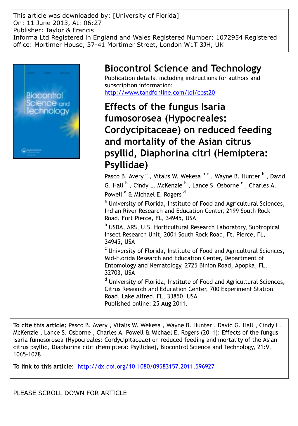 Effects of the Fungus Isaria Fumosorosea