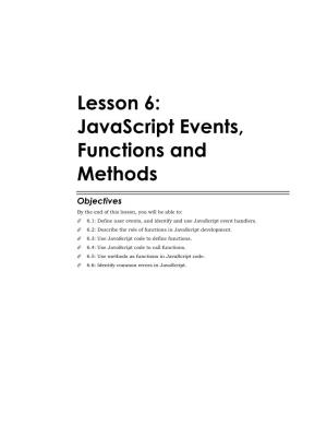 Javascript Events, Functions and Methods
