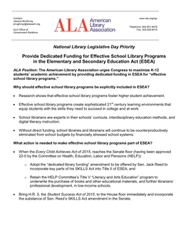 Provide Dedicated Funding for Effective School Library Programs in the Elementary and Secondary Education Act (ESEA)