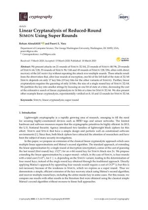 Linear Cryptanalysis of Reduced-Round SIMON Using Super Rounds